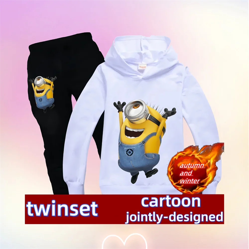 Minions Kids Hoodie & Pants Set – Autumn/Winter Kawaii Edition - Image 2