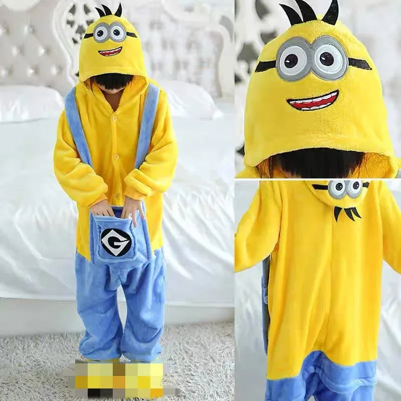 2025 Kids Minions Kigurumi Onesie – Winter Cosplay Pajama Costume