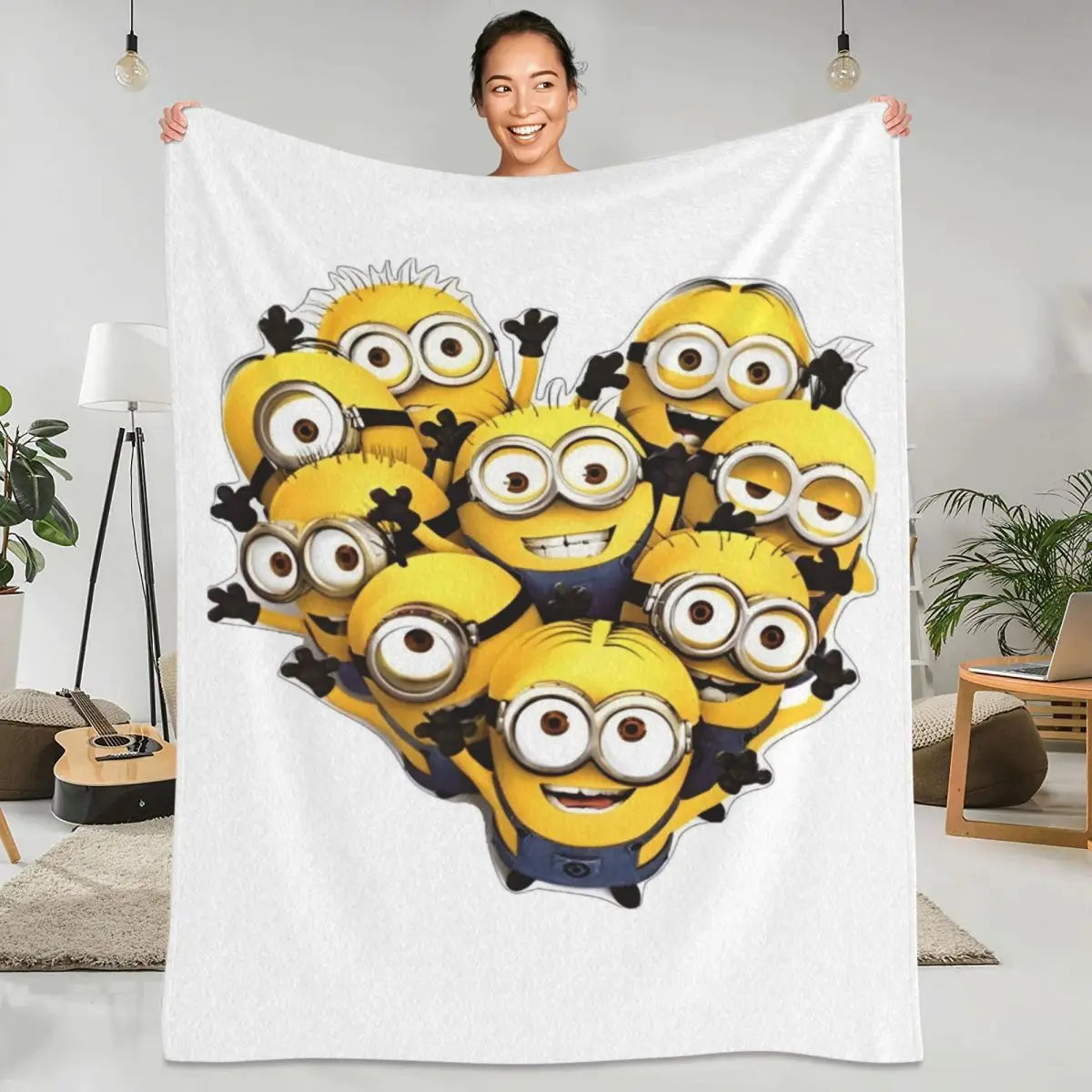Minions Flannel Blanket – Cute Yellow Big Eyes Sofa & Bed Throw - Image 2