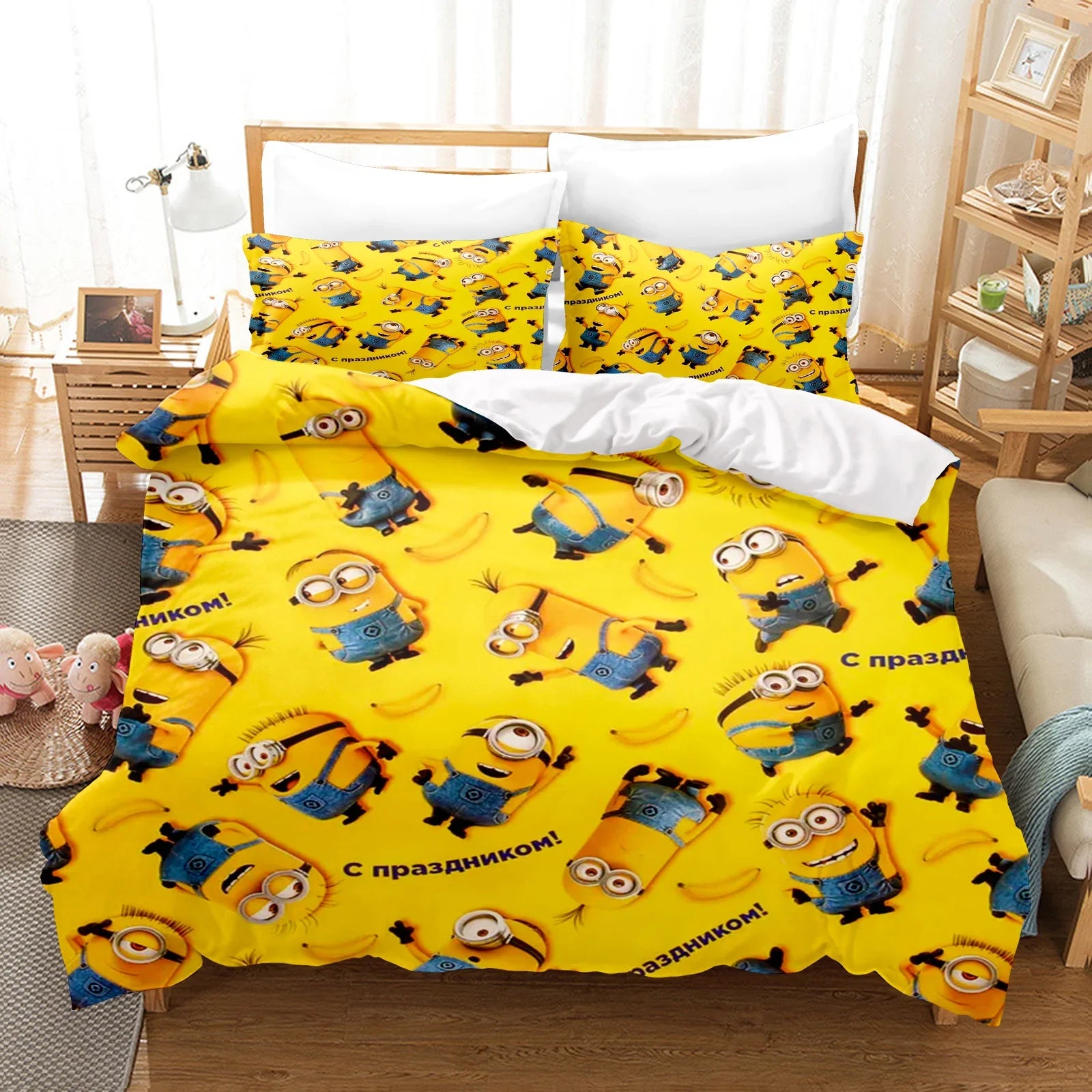 Minions Duvet Cover Set – 3-Piece Cartoon Bedding for Kids (Twin Size) - Image 5