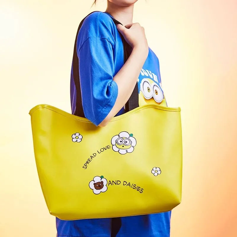 Minions PU Leather Tote Bag – Fashionable Shoulder & Shopping Bag for Women - Image 4